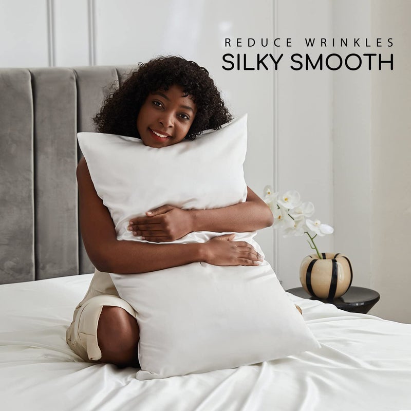 MR&HM Satin Bed Sheets  California King Size Sheets Set  4 Pcs Silky Bedding Set with 15 Inches Deep Pocket for Mattress(California King  Ivory)