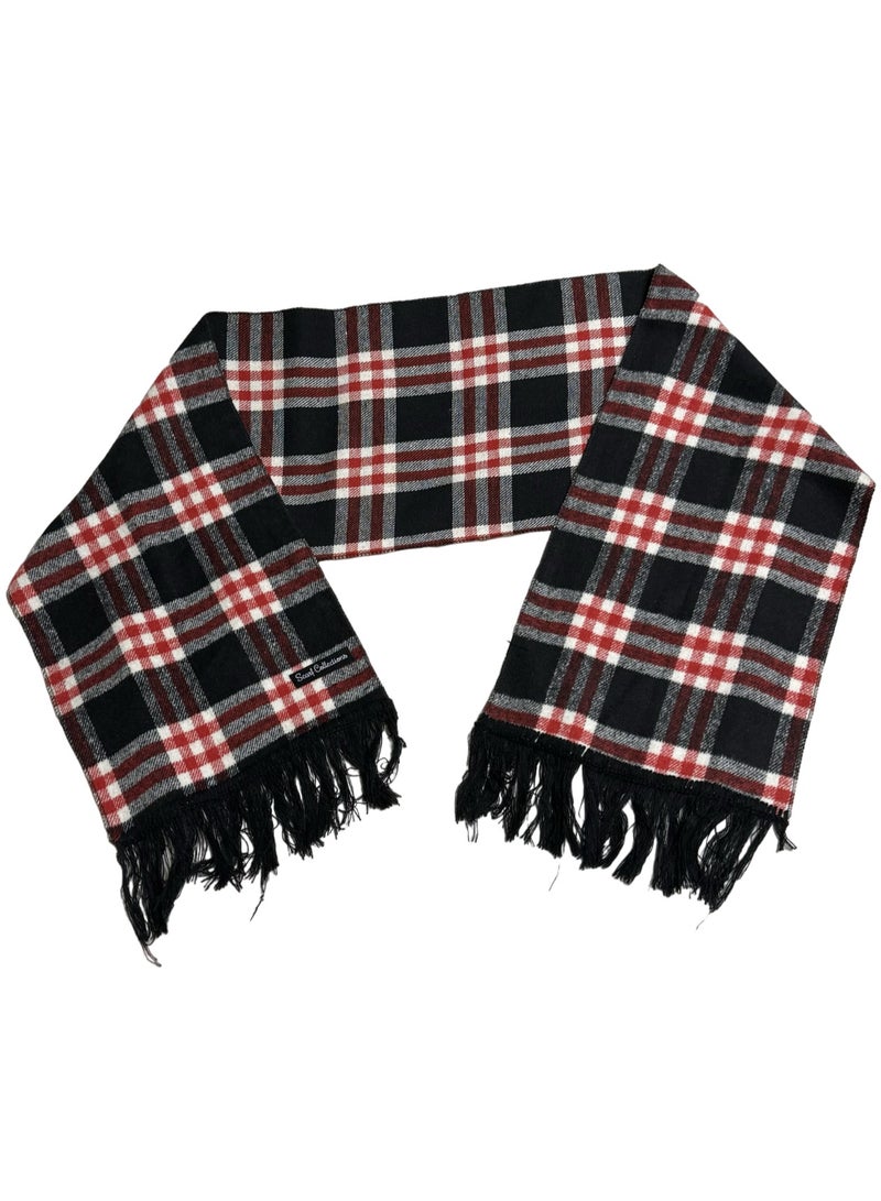 Plaid Check/Carreau/Stripe Pattern Winter Scarf/Shawl/Wrap/Keffiyeh/Headscarf/Blanket For Men & Women - Small Size 30x150cm - P01 Black / Red