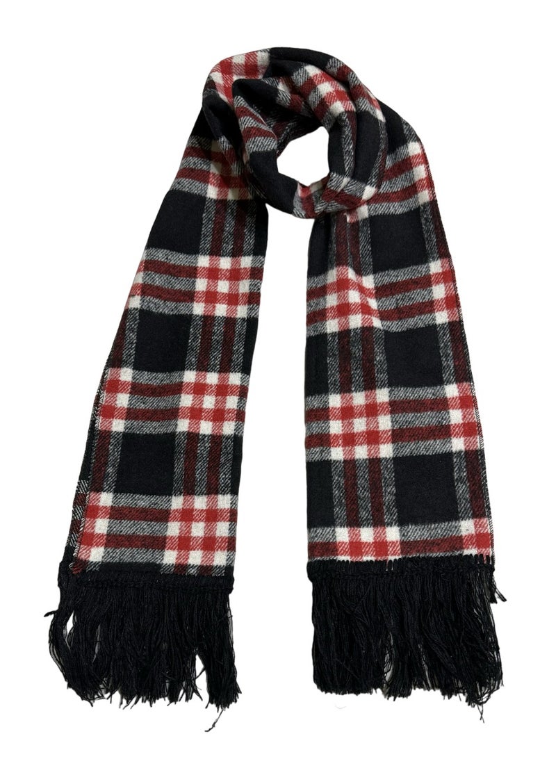 Plaid Check/Carreau/Stripe Pattern Winter Scarf/Shawl/Wrap/Keffiyeh/Headscarf/Blanket For Men & Women - Small Size 30x150cm - P01 Black / Red