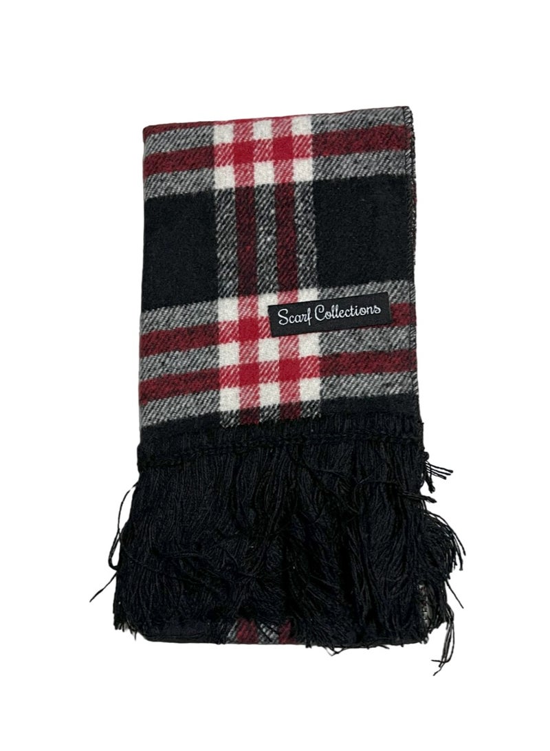 Plaid Check/Carreau/Stripe Pattern Winter Scarf/Shawl/Wrap/Keffiyeh/Headscarf/Blanket For Men & Women - Small Size 30x150cm - P01 Black / Red