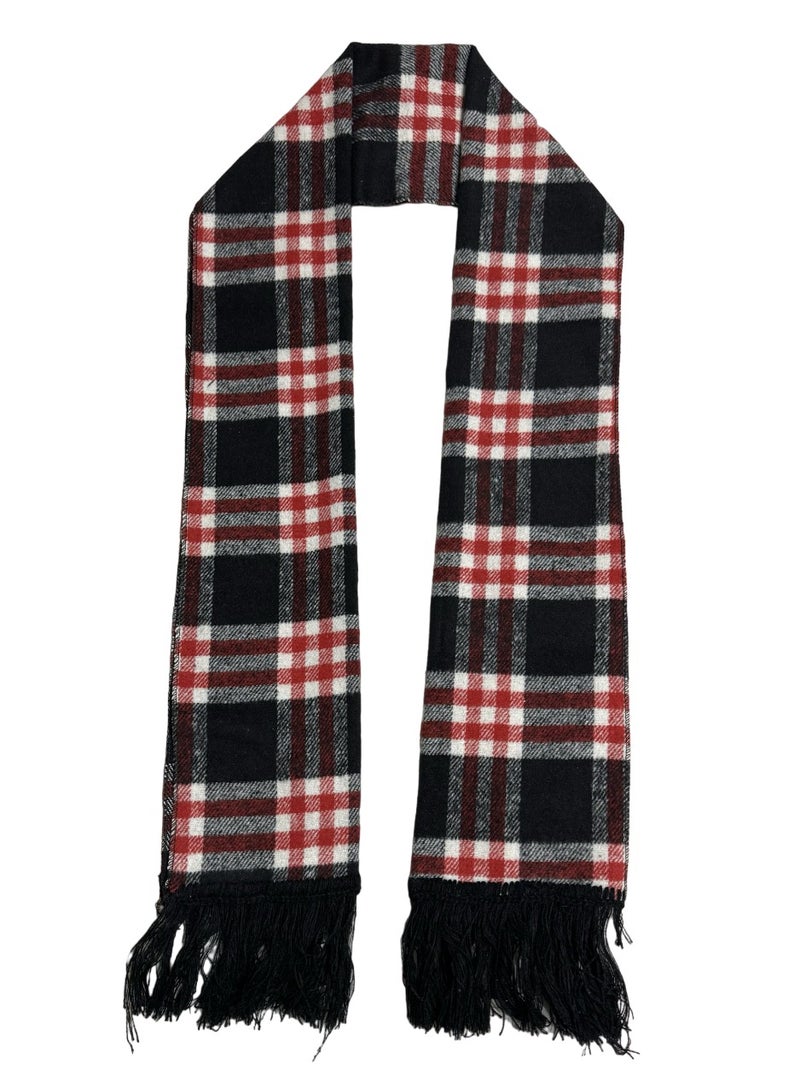 Plaid Check/Carreau/Stripe Pattern Winter Scarf/Shawl/Wrap/Keffiyeh/Headscarf/Blanket For Men & Women - Small Size 30x150cm - P01 Black / Red