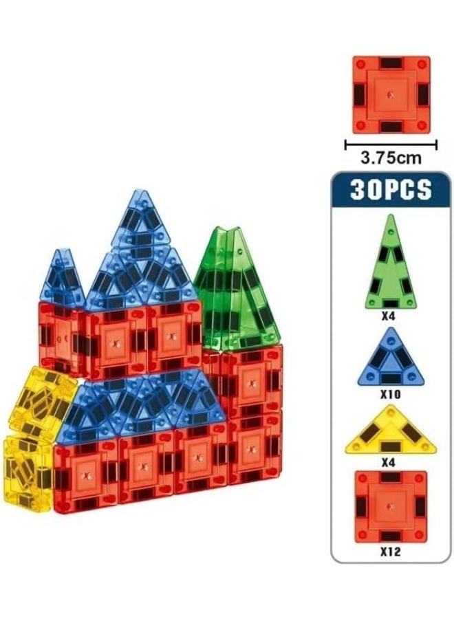 بلاطات مغناطيسية صغيرة للأطفال | حجم سفر 30 قطعة من مكعبات البناء المغناطيسية مع صندوق حديدي | ألعاب سفر خفيفة الوزن ومحمولة للأطفال من عمر 3 سنوات فما فوق من الفتيان والفتيات والأطفال الصغار | هدايا تعليمية لمرحلة ما قبل المدرسة | Micro Mags - Image 3