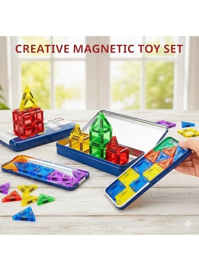 بلاطات مغناطيسية صغيرة للأطفال | حجم سفر 30 قطعة من مكعبات البناء المغناطيسية مع صندوق حديدي | ألعاب سفر خفيفة الوزن ومحمولة للأطفال من عمر 3 سنوات فما فوق من الفتيان والفتيات والأطفال الصغار | هدايا تعليمية لمرحلة ما قبل المدرسة | Micro Mags - Image 2