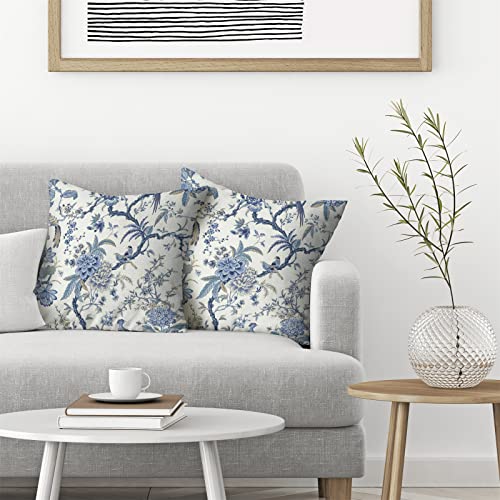 GIOPAMGO Chinoiserie Spring Pillow Covers 24x24 Set of 2, Vintage Bule Birds Flowers Farmhouse Decorations Throw Pillow Covers Blue and White Outdoor Decorative Linen Cushion Case for Couch Sofa Home - Image 2