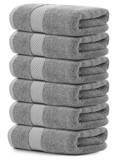 1 تشيس Luxury Hand Towels Cotton Hotel spa Bathroom Towel 16x30 Set Of 6  Grey