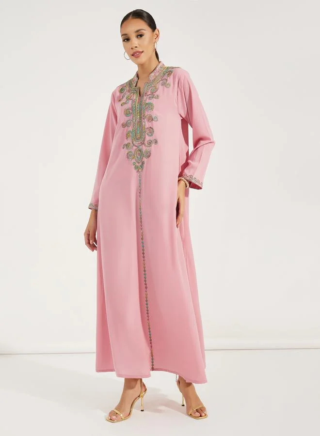 Maxim Creation Multi Dori Work Collared Jalabiya by Styli