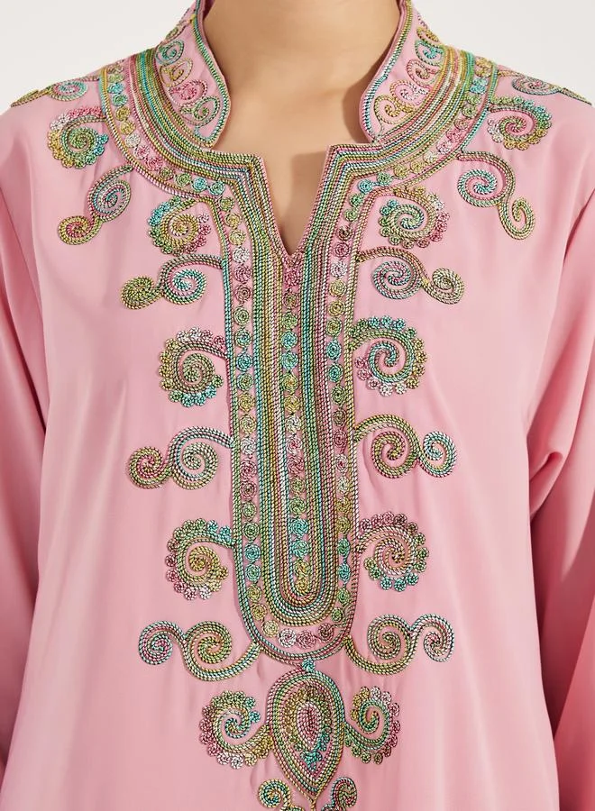 Maxim Creation Multi Dori Work Collared Jalabiya by Styli