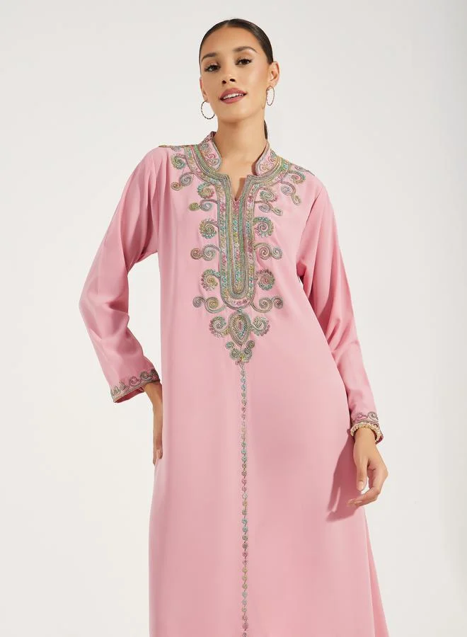 Maxim Creation Multi Dori Work Collared Jalabiya by Styli