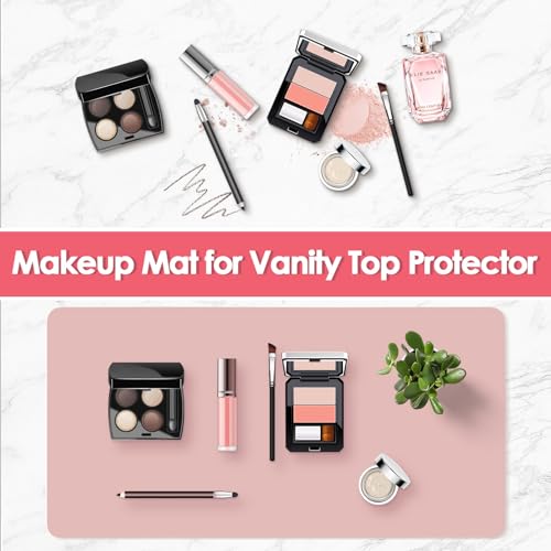 TOHONFOO Makeup Mat for Vanity to Protect Desk Top, Dual-Sided Makeup Mat, Easy to Clean Desk Pad - Waterproof and Oilproof Vanity Accessories, 39.4 x 11.8 in (Pink and Silver) - Image 2