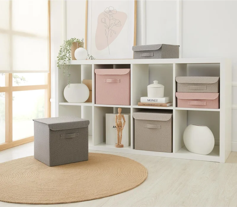 Ocean Home Textile Anthracite Textured Closet Laundry Toy Organizer Folding Storage Box with Cover 30x30x30 cm