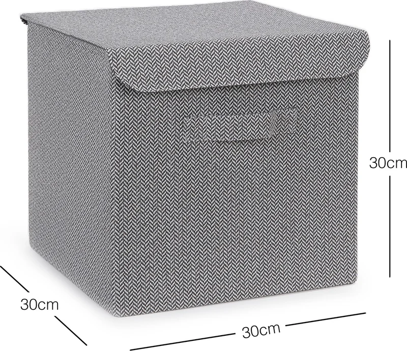Ocean Home Textile Anthracite Textured Closet Laundry Toy Organizer Folding Storage Box with Cover 30x30x30 cm