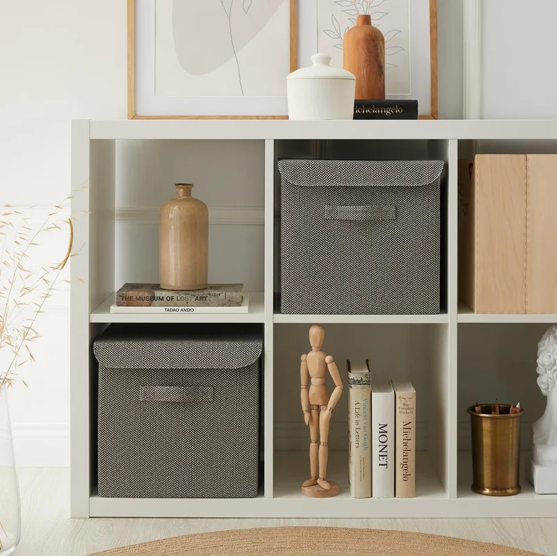 Ocean Home Textile Anthracite Textured Closet Laundry Toy Organizer Folding Storage Box with Cover 30x30x30 cm