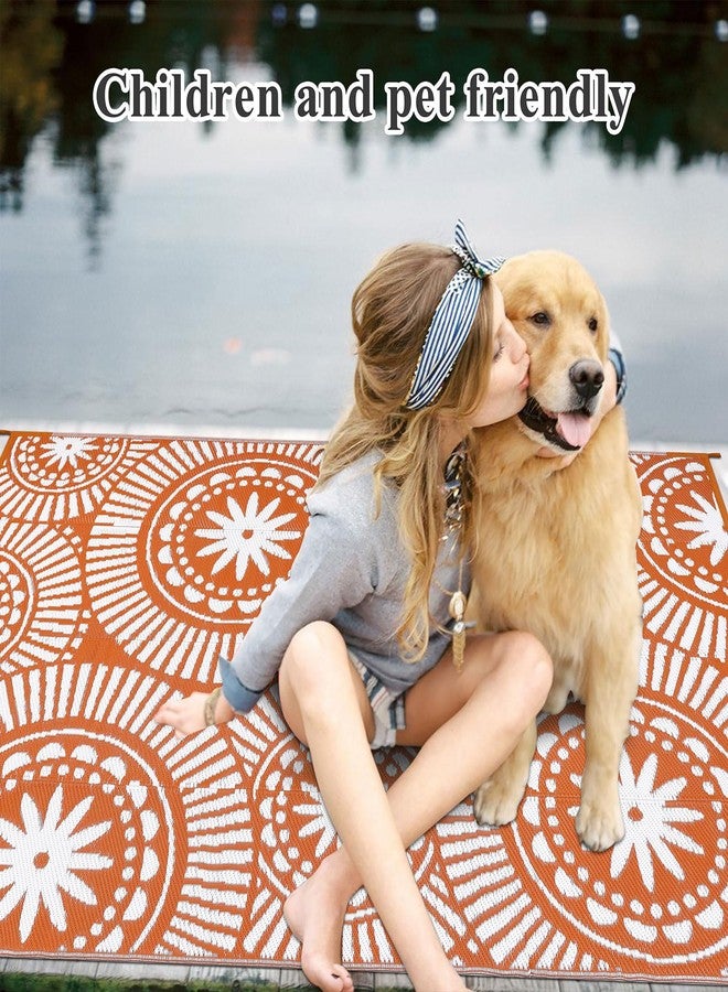 Ileading Outdoor Plastic Straw Rug 6x9ft Modern Geometric Style Reversible Patio Area Rugs Waterproof Non Shedding Portable Carpets for Rv Outside Deck Pool Beach Picnic Camping (Orange) - Image 2