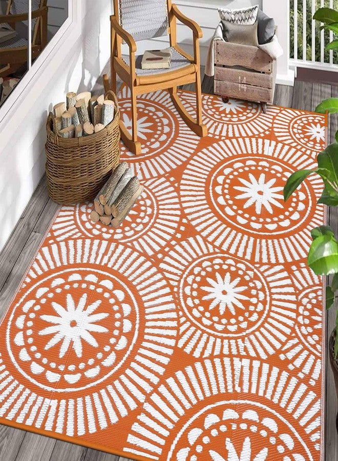 Ileading Outdoor Plastic Straw Rug 6x9ft Modern Geometric Style Reversible Patio Area Rugs Waterproof Non Shedding Portable Carpets for Rv Outside Deck Pool Beach Picnic Camping (Orange) - Image 1