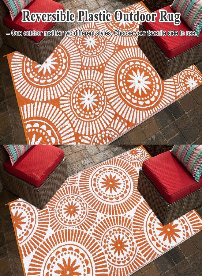 Ileading Outdoor Plastic Straw Rug 6x9ft Modern Geometric Style Reversible Patio Area Rugs Waterproof Non Shedding Portable Carpets for Rv Outside Deck Pool Beach Picnic Camping (Orange) - Image 3