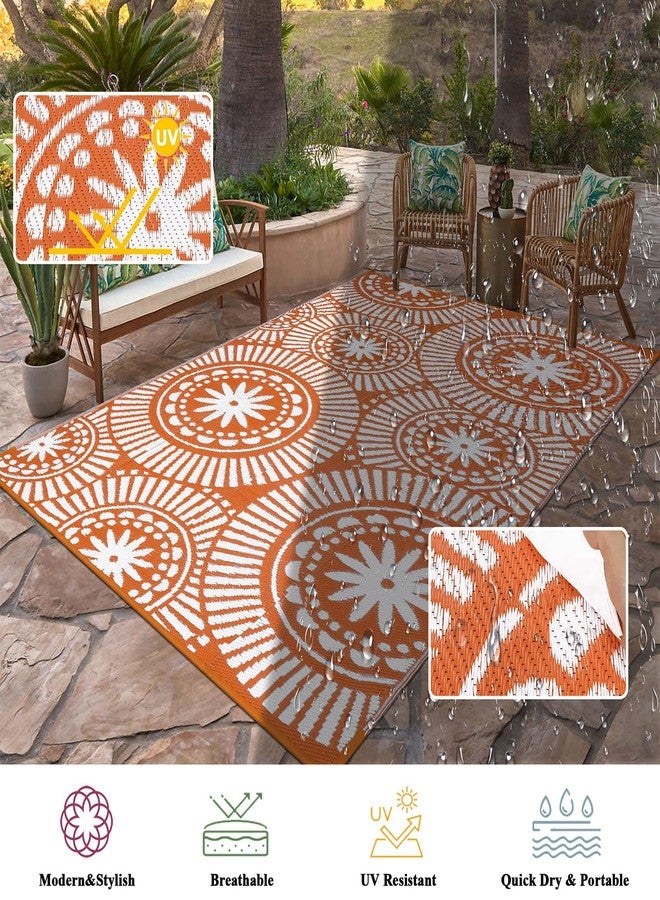 Ileading Outdoor Plastic Straw Rug 6x9ft Modern Geometric Style Reversible Patio Area Rugs Waterproof Non Shedding Portable Carpets for Rv Outside Deck Pool Beach Picnic Camping (Orange) - Image 4