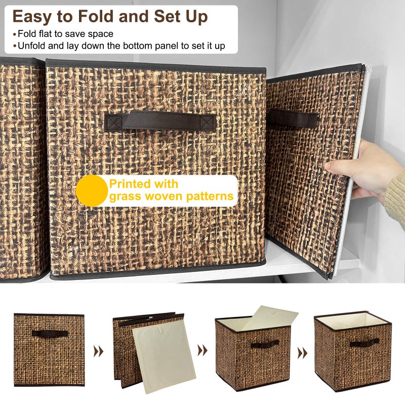 homyfort 12x12 Cube Storage Bins - Fabric Cubby Bins with Dual Handles, Collapsible Storage Organizer for Shelf, Closet, Nursery, Set of 6 ï¼ˆNot Rattan Weavingï¼‰ - Image 5