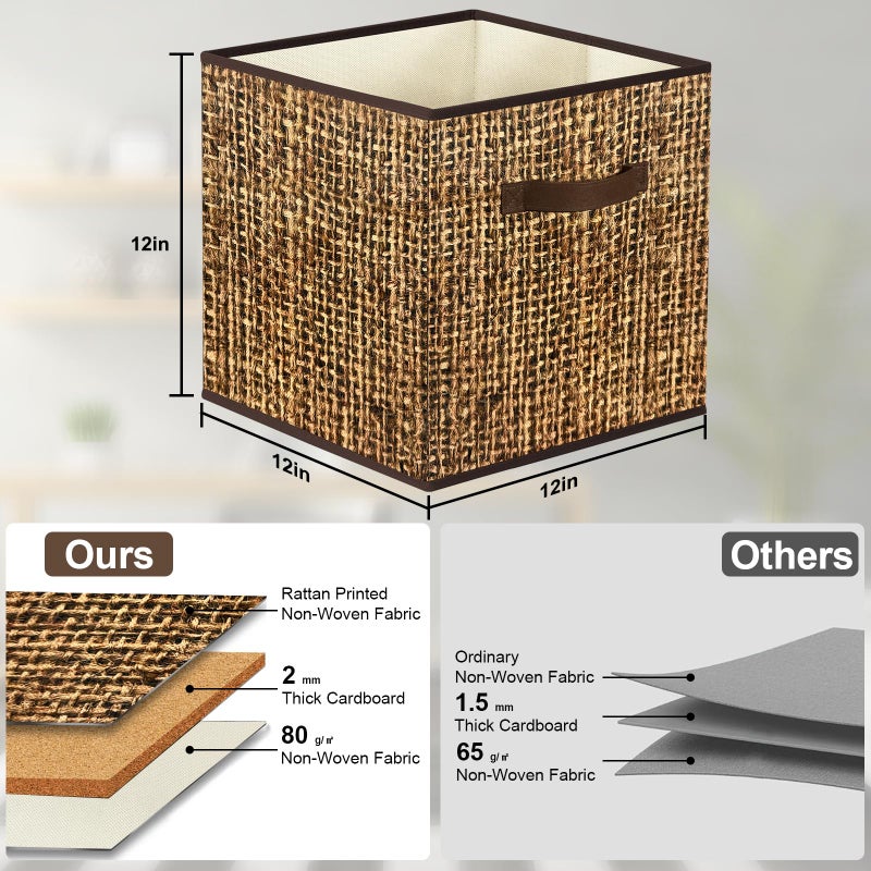 homyfort 12x12 Cube Storage Bins - Fabric Cubby Bins with Dual Handles, Collapsible Storage Organizer for Shelf, Closet, Nursery, Set of 6 ï¼ˆNot Rattan Weavingï¼‰ - Image 3