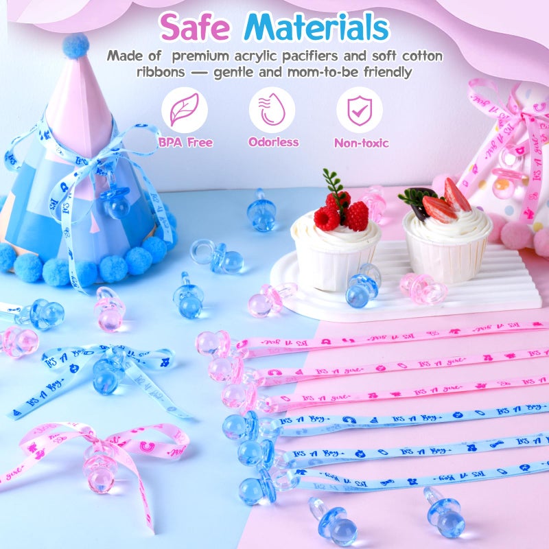 ZYFLSQ 36 Pieces Baby Shower Pacifiers Necklace  Cute Acrylic Pacifier Necklaces For Baby Shower Games Charm  Party Favors  Gender Reveal Necklaces Decorations Diy  Gender Reveal Table Scatter(Blue&Pink) - Image 4