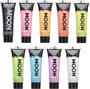 Moon Glow طلاء وجه وجسم نيون يو في بتأثير ضوء القمر 12 مل مجموعة من 9 - Image 1