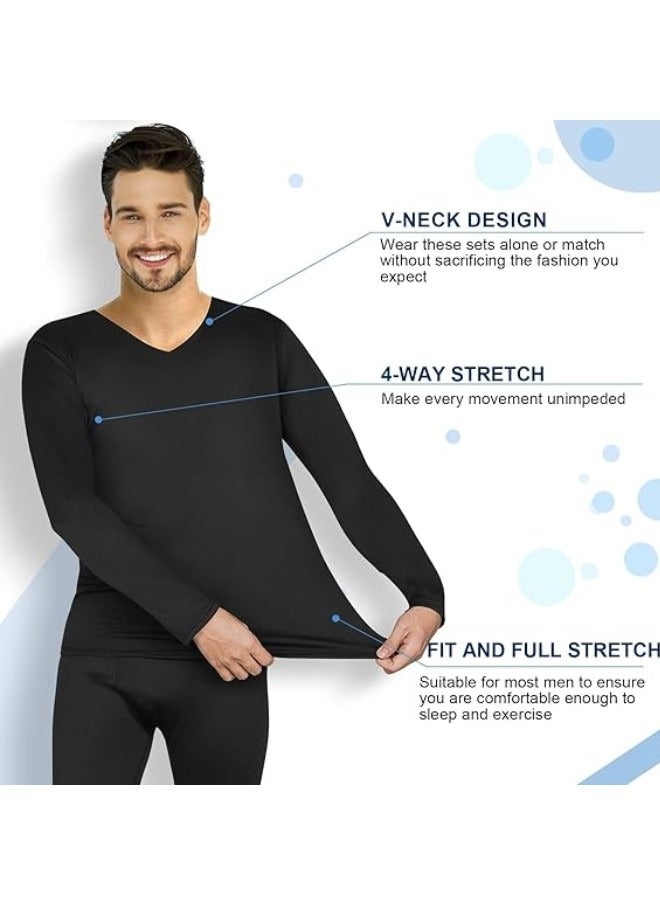 Men's Thermal Underwear Sets Top and Long Johns Fleece Sweat Quick Drying Thermo Base Layer Base Layer Men Cold Weather Top Bottom for Men Black  - Image 3