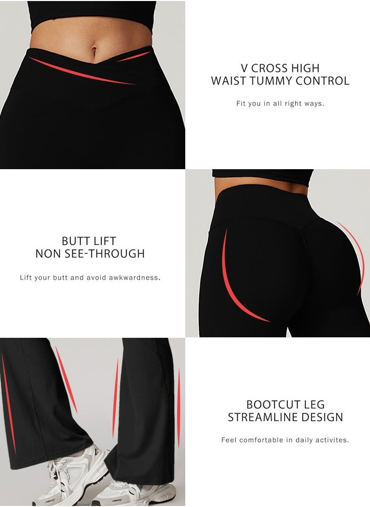 General - Womens Flare Leggings Crossover Yoga Pants Push Up Wide Leg Trousers - Image 1