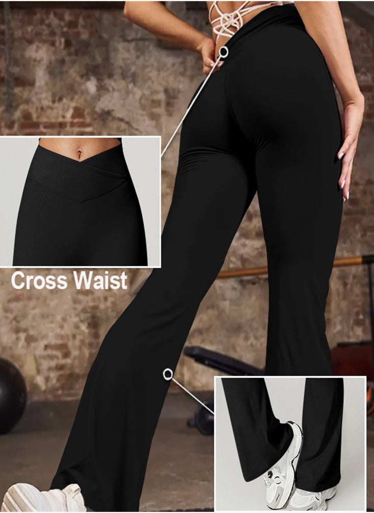 General - Womens Flare Leggings Crossover Yoga Pants Push Up Wide Leg Trousers - Image 1