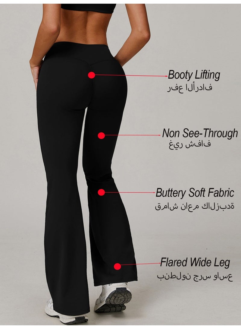 general Womens Flare Leggings Crossover Yoga Pants Push Up Wide Leg Trousers - Image 4