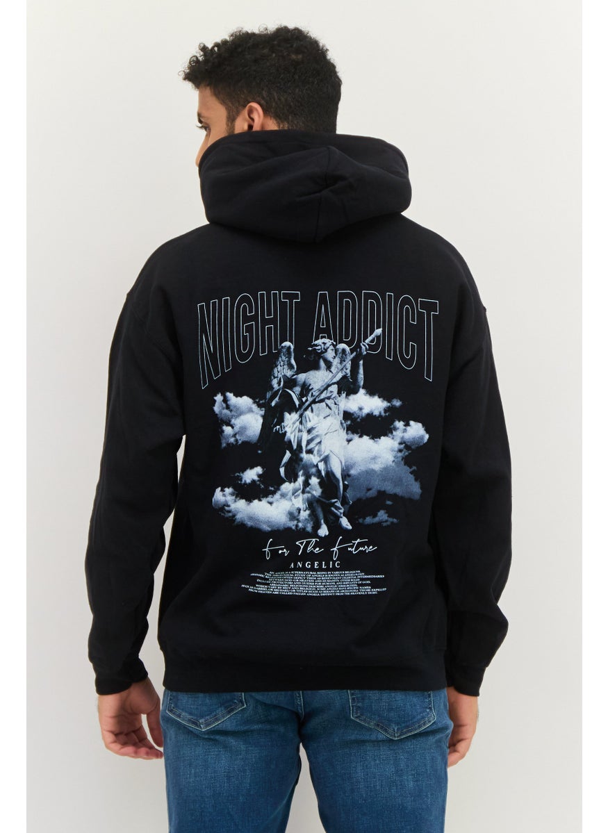 Night Addict Men Hooded Graphic Print Long Sleeves Sweatshirt, Black  - Image 4