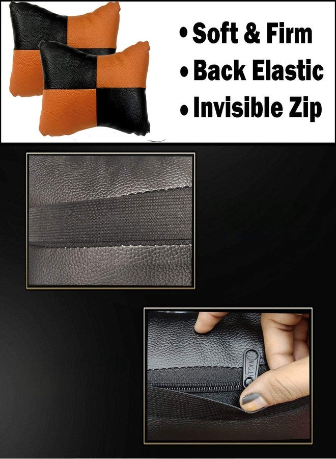 PulGos Orange Leathertte Material Neck Rest Cushion in Check Design for Car_977 - Image 4
