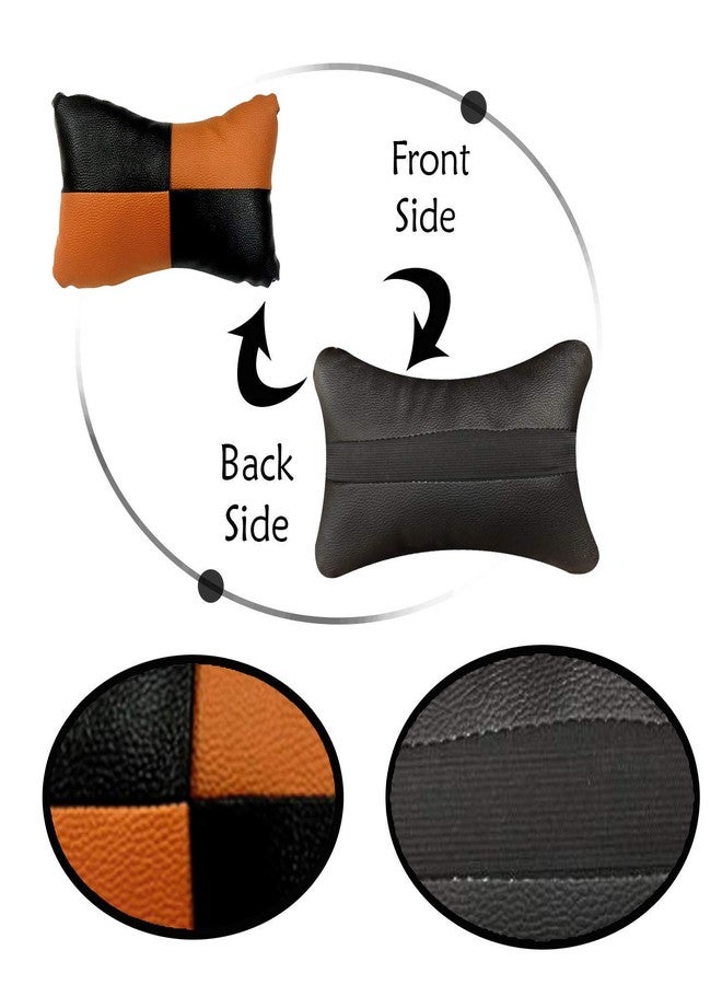 PulGos Orange Leathertte Material Neck Rest Cushion in Check Design for Car_977 - Image 2