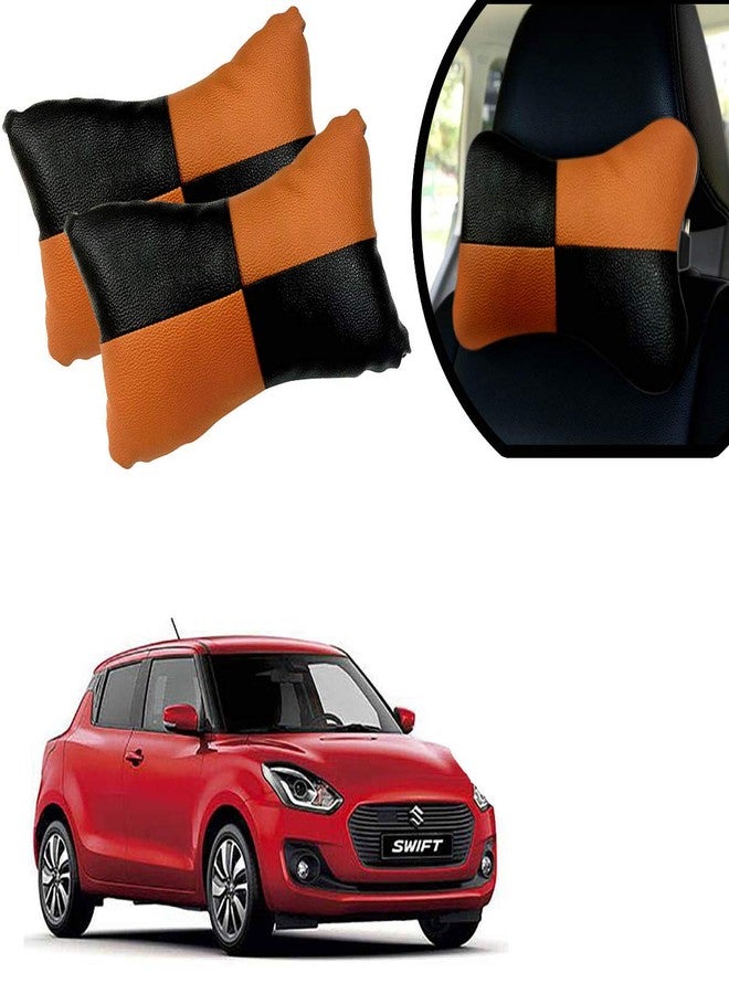 PulGos Orange Leathertte Material Neck Rest Cushion in Check Design for Car_977 - Image 1