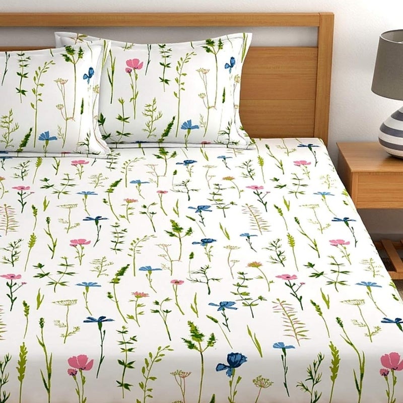 Home Ecstasy أوراق سرير كينغ من هوم إكستاسي 100% قطن مع 2 غطاء وسادة، أوراق سرير زهرية زرقاء 140 خيط لكينغ (9 قدم × 9 قدم) - Image 3