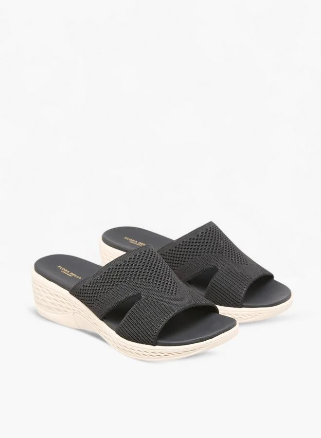 Flora Bella By Shoexpress Flora Bella Textured Slip-On Sandals With Wedge Heels