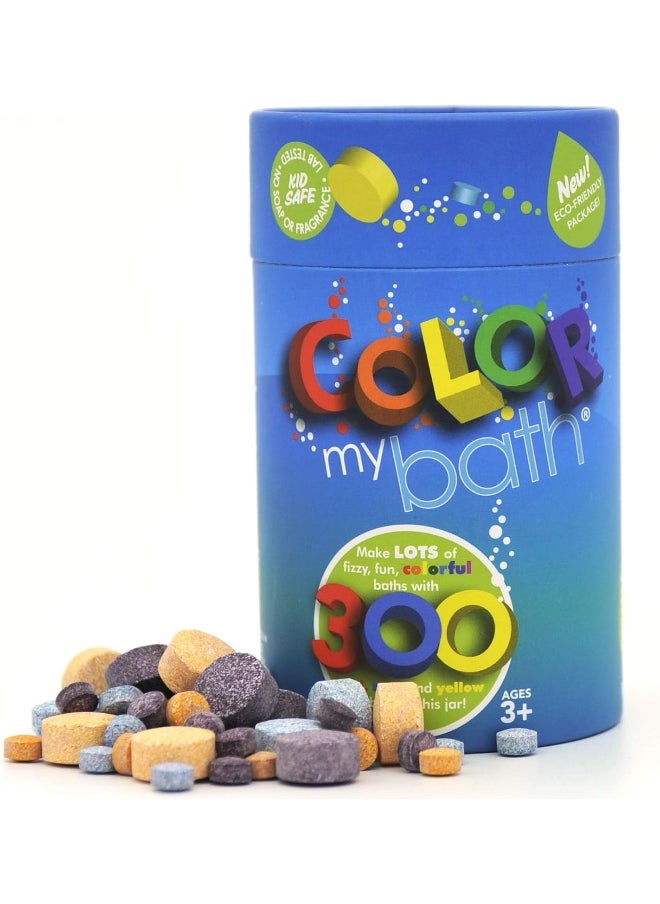 Color My Bath Color My Bath - 300 Count - New Eco-Friendly Container - The Original Fizzy Color Changing Tablets - Fun Educational Bathtime Activity for Kids, Safe, Non Toxic, Non Staining, Soap and Fragrance-Free  - Image 1