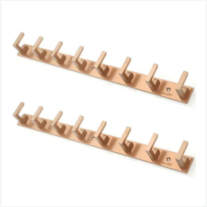 GLOXY Stainless Steel Bathroom Accessories 8 Hooks Plate, Wall Mount Door Back Hanger Pins for Hanging Cloth Set, Shirt Bar & Towel Rack, Robe, Keys 8 Pin khutti(Rose Gold, Pack of 2) - Image 1