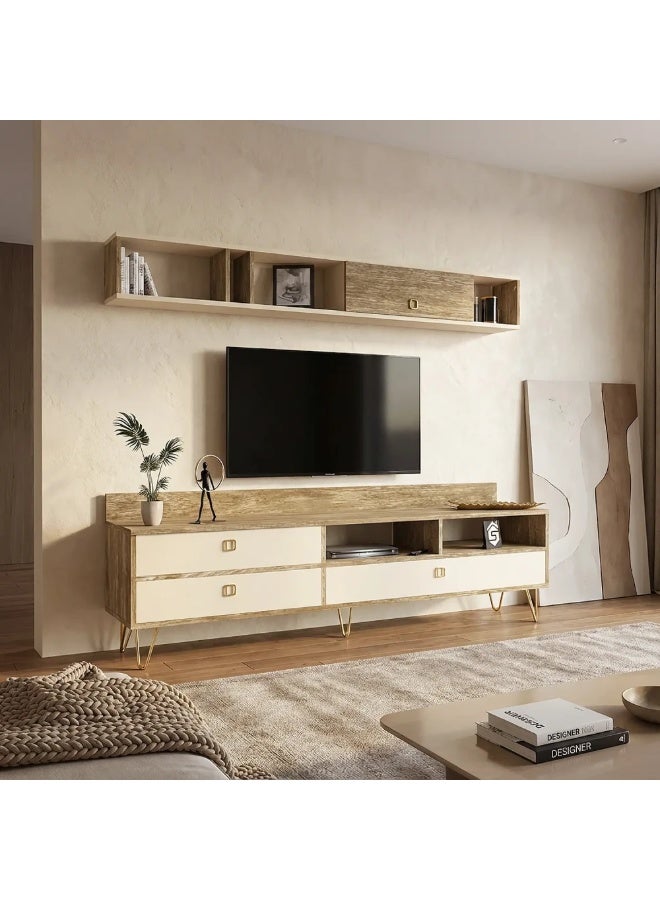 ستايلش هوم طاولة و دولاب تلفزيون خشبي وبيج - TV49 - Image 1