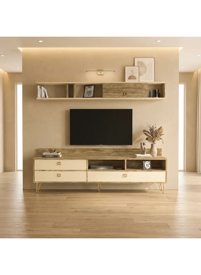 ستايلش هوم طاولة و دولاب تلفزيون خشبي وبيج - TV49 - Image 2
