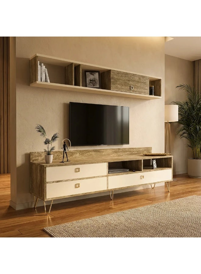 ستايلش هوم طاولة و دولاب تلفزيون خشبي وبيج - TV49 - Image 3