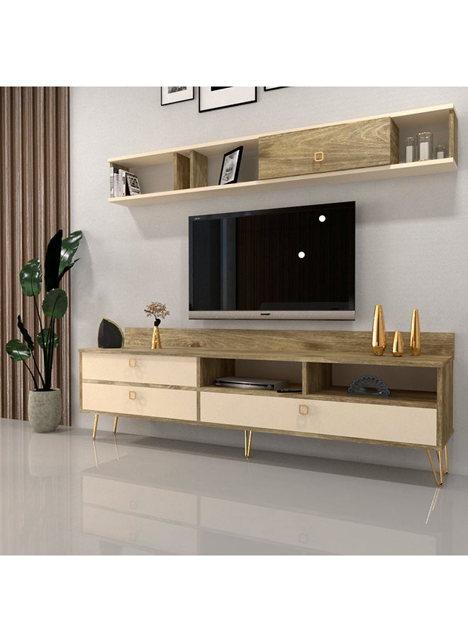 ستايلش هوم - طاولة و دولاب تلفزيون خشبي وبيج - TV49 - Image 1