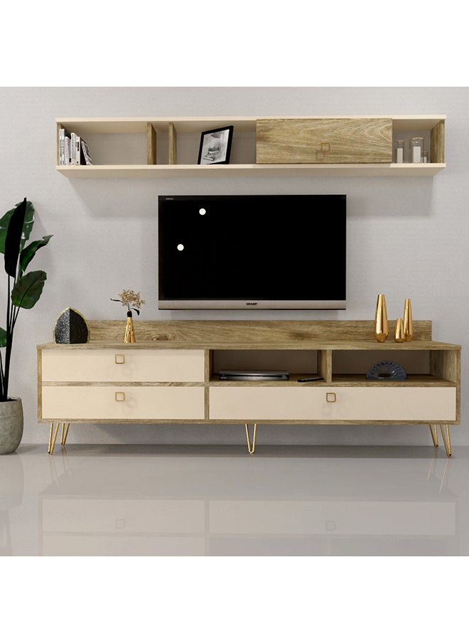 ستايلش هوم - طاولة و دولاب تلفزيون خشبي وبيج - TV49 - Image 1