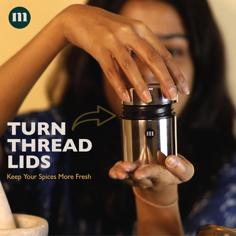 MARU مارو صندوق توابل كبير 12 في 1 للمطبخ مع أغطية ملولبة | صندوق ماسالا للمطبخ من الفولاذ | حاوية ماسالا للمطبخ مع غطاء شفاف (الحجم 14 كبير جداً 24.5 سم) فضي - Image 5