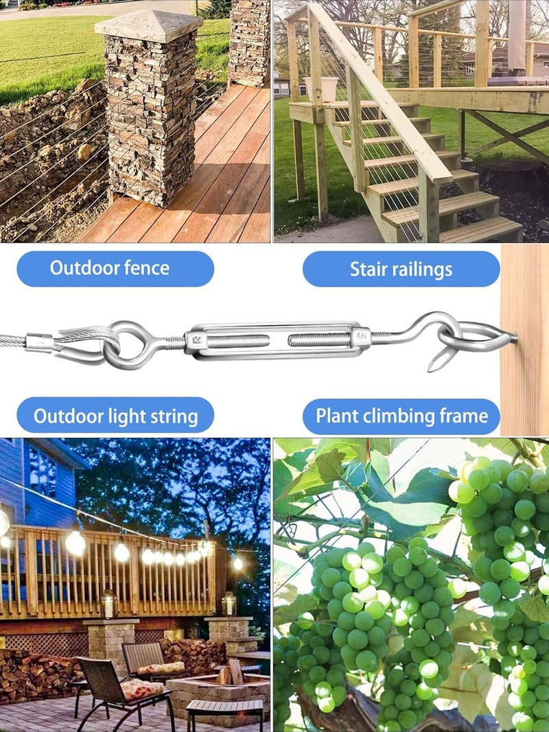 TooTaci Turnbuckle Wire Tensioner,M5 Turnbuckle Hook and Eye,10pcs Stainless Steel Cable Tightener,Wire Rope Tension for Garden Light Hanging,Garden Wire,Fence Wire,Shade Sails,Cable Railing - Image 4