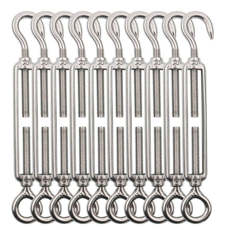 TooTaci Turnbuckle Wire Tensioner,M5 Turnbuckle Hook and Eye,10pcs Stainless Steel Cable Tightener,Wire Rope Tension for Garden Light Hanging,Garden Wire,Fence Wire,Shade Sails,Cable Railing - Image 1