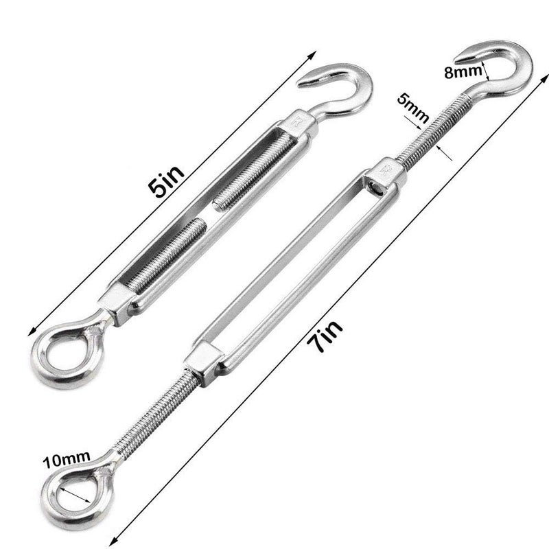 TooTaci Turnbuckle Wire Tensioner,M5 Turnbuckle Hook and Eye,10pcs Stainless Steel Cable Tightener,Wire Rope Tension for Garden Light Hanging,Garden Wire,Fence Wire,Shade Sails,Cable Railing - Image 2