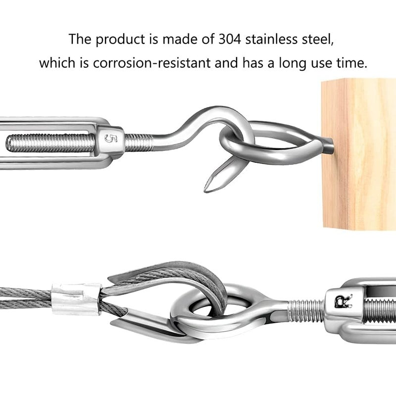 TooTaci Turnbuckle Wire Tensioner,M5 Turnbuckle Hook and Eye,10pcs Stainless Steel Cable Tightener,Wire Rope Tension for Garden Light Hanging,Garden Wire,Fence Wire,Shade Sails,Cable Railing - Image 3