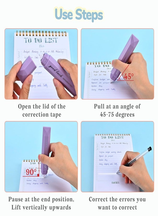 Temiary 5 Pcs White Out Tapes for Instant Correction, Aesthetic Correction Tape Pens, Easy to Use, Pen Shaped Applicator for Students School Office Supplies (Purple) - Image 4