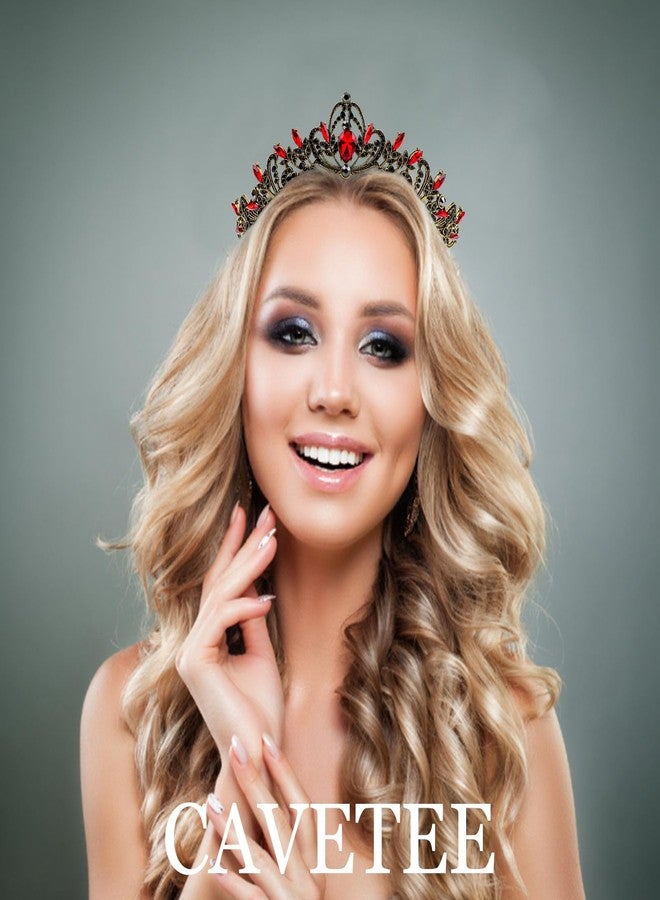 CAVETEE Gothic Red Black Tiaras and Crowns，Elegant Queen Red Crown for Women，Crystal Black Tiara for Bride Hair Accessories for Birthday Party Prom Bridal Halloween Costume Christmas Gifts - Image 4
