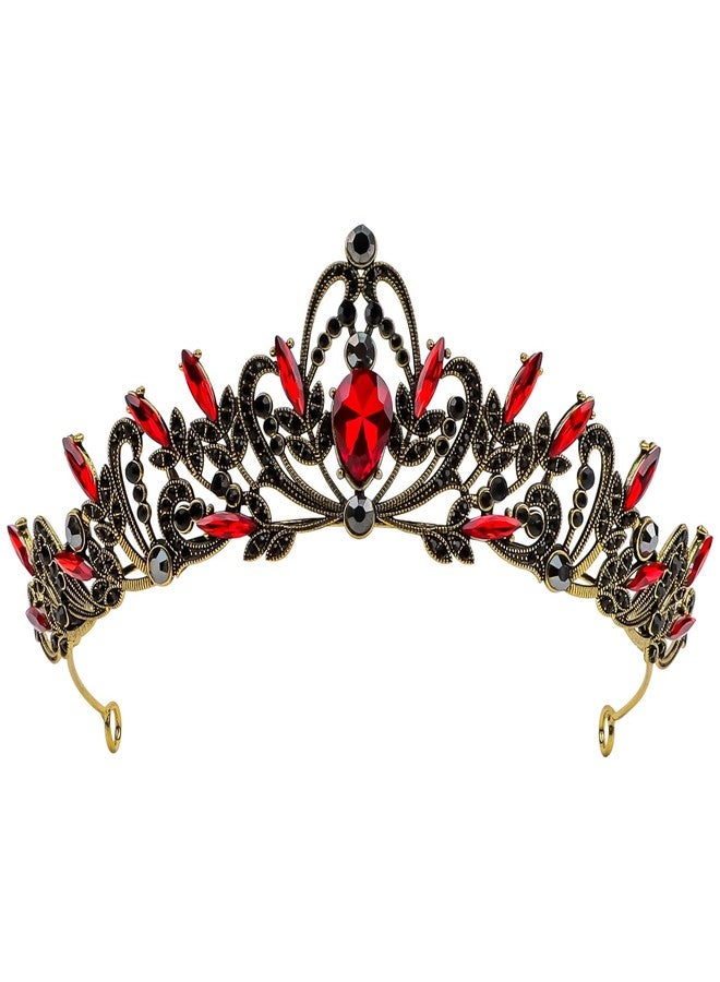 CAVETEE Gothic Red Black Tiaras and Crowns，Elegant Queen Red Crown for Women，Crystal Black Tiara for Bride Hair Accessories for Birthday Party Prom Bridal Halloween Costume Christmas Gifts - Image 1