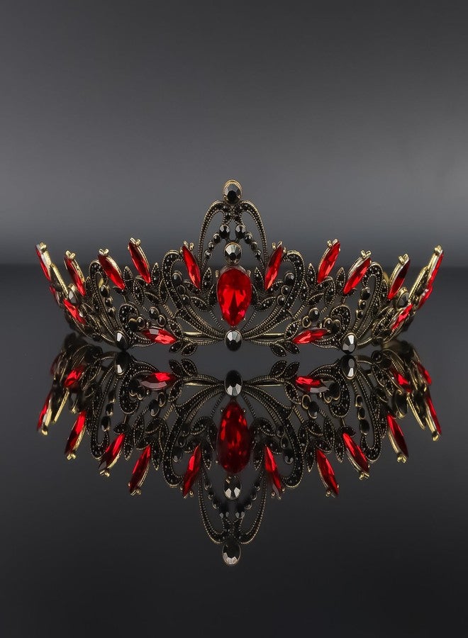 CAVETEE Gothic Red Black Tiaras and Crowns，Elegant Queen Red Crown for Women，Crystal Black Tiara for Bride Hair Accessories for Birthday Party Prom Bridal Halloween Costume Christmas Gifts - Image 3